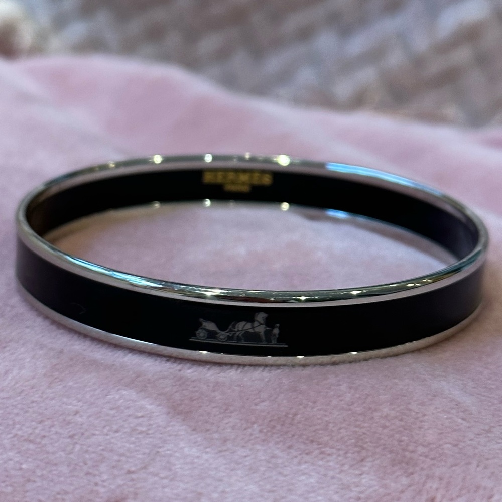 Hermès Caleche Narrow Black Enamel Bangle